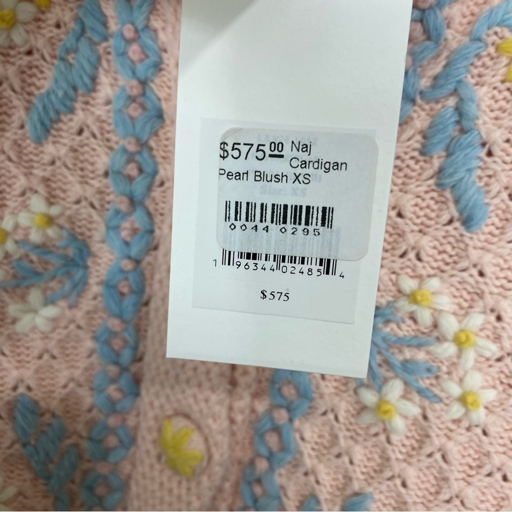Loveshackfancy Naj Cardigan Sz XS Embroidery Floral Embroidered Pink - Picture 2 of 7